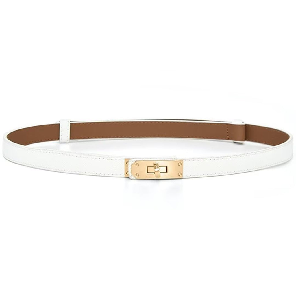 Cntuohai 2 in 1 Womens Skinny Leather BeltAlloy Turn Lock Adjustable Slim Thin Waist Belt For Dress Jeans Coat