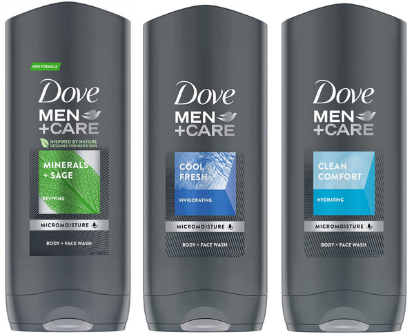 Dove Men + Care Body and Face Wash Variety 3 Flavors - Clean Comfort Cool Fresh and Minerals + Sage - 13.5 Oz Total: 40.5 Ounce
