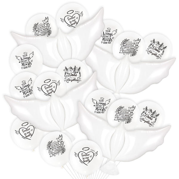 24pcs White Funeral Memorial Balloons with 4pcs White Dove Balloon Remembrance to Release in Sky for Happy Heavenly Birthday Anniversary Death In Memory of Life Funeral Party Supplies Decorations