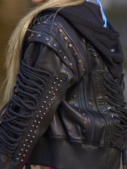 Lace Up Leather Bomber Jacket