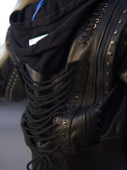 Lace Up Leather Bomber Jacket