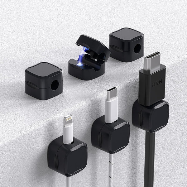 6 Pack Magnetic Cable Clips Cord Holder Under Desk Cable Management AORUICN Adhesive Wire Holder Keeper Organizer for Home Office Desk Phone Car Wall Desktop Nightstand
