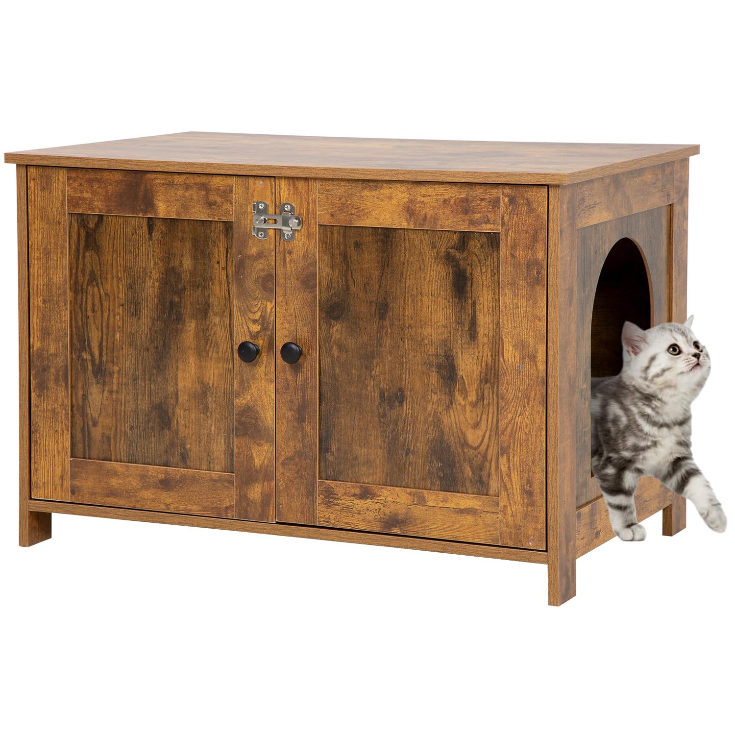 BestPet Cat Litter Box Enclosure Furniture HiddenWooden Cat Washroom Furniture Storage Cabinet Pet Crate House End Table with Removable DividerLarge EnoughFit Most Cats and Litter Box