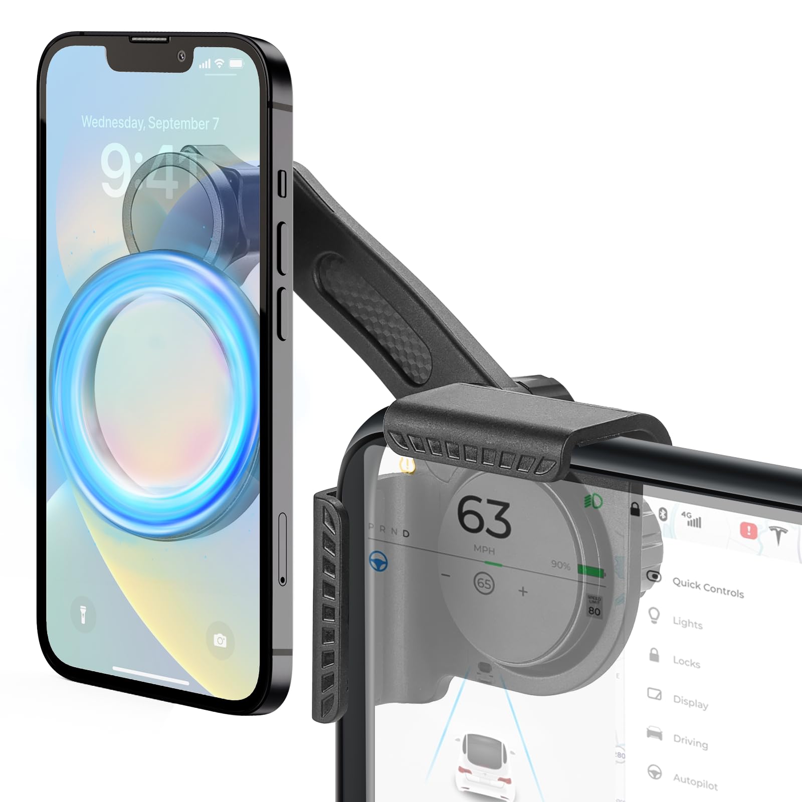 for Tesla Phone Mount, Magsafe Strongest Magnetic Tesla Phone Holder for Tesla Model 3/Model Y/Cybertruck Accessories 2024, No Glue for Car Phone Mount for Tesla with Magnetic Ring Fits for All Phone
