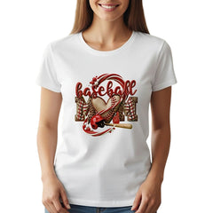 Baseball Mom Heart Graphic T-Shirt 100% Cotton Game Day Casual Top