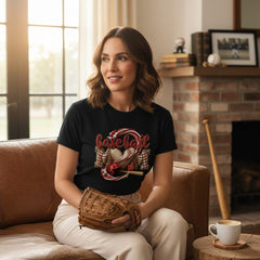 Baseball Mom Heart Graphic T-Shirt 100% Cotton Game Day Casual Top