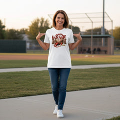 Baseball Mom Heart Graphic T-Shirt 100% Cotton Game Day Casual Top