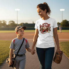 Baseball Mom Heart Graphic T-Shirt 100% Cotton Game Day Casual Top