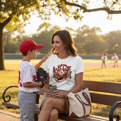Baseball Mom Heart Graphic T-Shirt 100% Cotton Game Day Casual Top