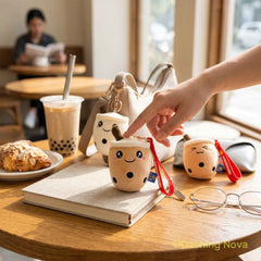 Boba Keychains 3 Pack Cute Fabric Bag Charm Set