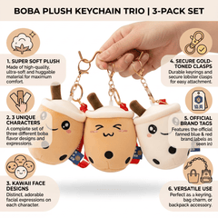 Boba Keychains 3 Pack Cute Fabric Bag Charm Set