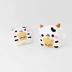 Cute Milk Cow Boba Case – Silicone AirPods Cover for 1, 2, 3, or Pro