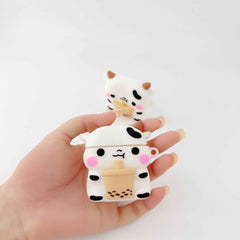 Cute Milk Cow Boba Case – Silicone AirPods Cover for 1, 2, 3, or Pro