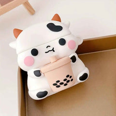 Cute Milk Cow Boba Case – Silicone AirPods Cover for 1, 2, 3, or Pro