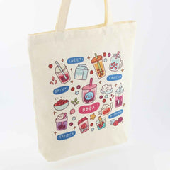 Cream Boba Tote – Canvas Bag with Enamel Pin & Keychain Gift