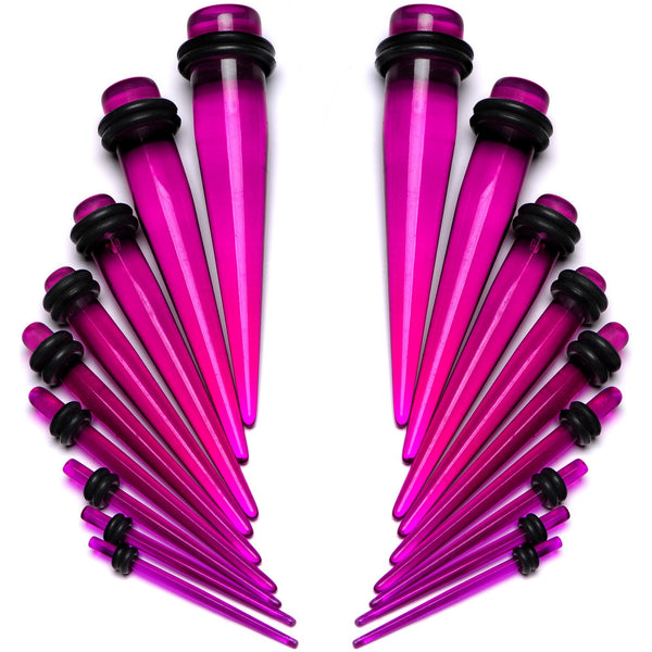 14 to 00G Fuchsia Acrylic Straight Taper Set 18 Piece Stretching Kit