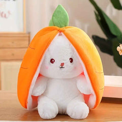 Reversible Strawberry Bunny Plush Toy Soft Polyester Stuffed Animal for Kids Hide and Seek Transforming Toy