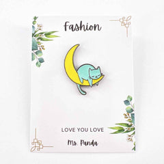 Sleepy Cat on Moon Enamel Pin – Cute Gift for Cat Lovers