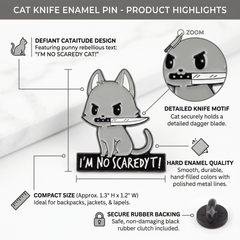Cat Knife Enamel Pin – Bold Kitty Design for Bags and Jackets