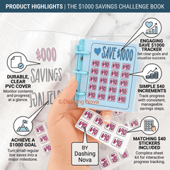 Clear Cover 1000 Dollar Savings Challenge Book 3-Ring PVC Money Saving Binder Personal Finance Budgeting Organizer