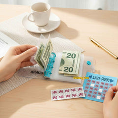 Clear Cover 1000 Dollar Savings Challenge Book 3-Ring PVC Money Saving Binder Personal Finance Budgeting Organizer