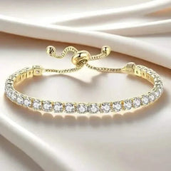 Copper Base with Plated Finish Synthetic Cubic Zirconia Inlay Adjustable Tennis Bracelet for Women