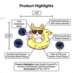 Corgi Floaty Enamel Pin – Fun Summer Accessory for Dog Fans