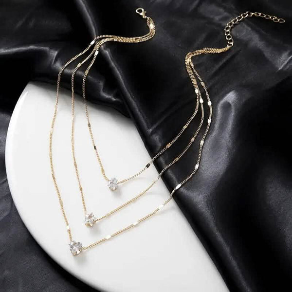 Crystal Zirconia Heart Star Charm Layered Pendant Necklace