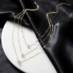 Crystal Zirconia Heart Star Charm Layered Pendant Necklace