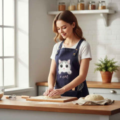 Cute Cat Apron – Durable Canvas Kitchen Apron with 3 Pockets