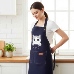 Cute Cat Apron – Durable Canvas Kitchen Apron with 3 Pockets