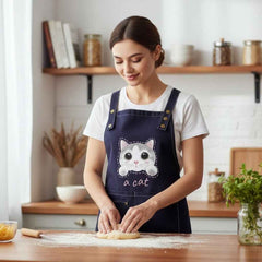 Cute Cat Apron – Durable Canvas Kitchen Apron with 3 Pockets
