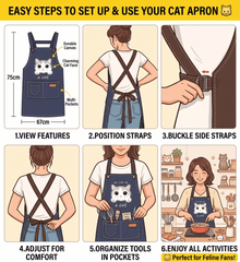 Cute Cat Apron – Durable Canvas Kitchen Apron with 3 Pockets