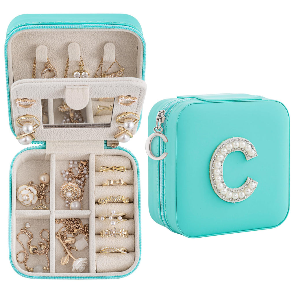 Nymtavia Birthday Gifts For Women Initial Jewelry Box Travel Jewelry Case Gifts for Wife Girlfriend Small Travel Jewelry Organizer Gift for Girls Graduation Gifts for Her Bridesmaid Gifts