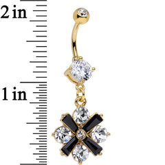 Clear Gem Gold Anodized Black X Marks the Sparkle Dangle Belly Ring