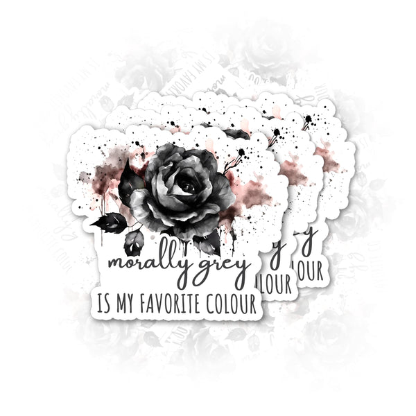 Set 3Pcs Morally Grey is My Favourite Color Sticker Rose Sticker Book Lover Sticker Bookish Sticker Booktok Sticker Water Assitant Die-Cut Vinyl Decals for Laptop Phone Water Bottles (2 Inches)
