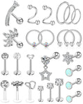 ONESING 25 Pcs Tragus Piercing Jewelry 16g 20g Silver Tragus Jewelry Hypoallergenic Forward Helix Piercing Jewelry Surgical Stainless Steel Cartilage Earrings for Women Hoop Ear Cuffs
