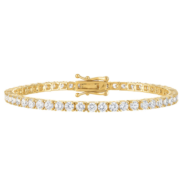 KISPER 24K White Gold Plated Tennis Bracelets for Women 3mm 4mm Cubic Zirconia Simulated Diamond Classic Tennis Bracelet Sizes 6.5-7.5 Inch (3mm Yellow Gold 6.5 inches)