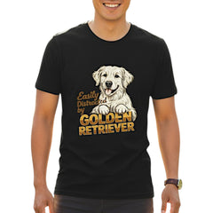 Easily Distracted By Golden Retriever Graphic T-Shirt Cotton Unisex Casual Dog Lover Wear