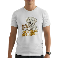 Easily Distracted By Golden Retriever Graphic T-Shirt Cotton Unisex Casual Dog Lover Wear