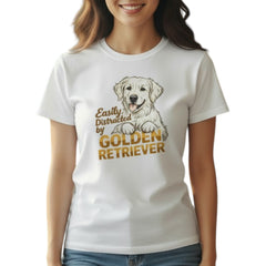 Easily Distracted By Golden Retriever Women Graphic T-Shirt Cotton Pet Lover Casual Top