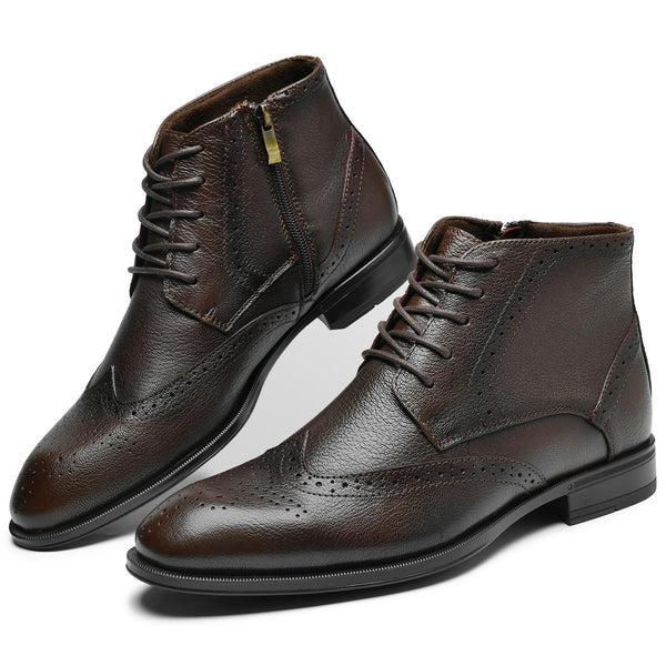 Holy dove Mens Wingtip Oxford Dress Boots - Casual Fashion Mens Leather Chukka Boot Coffee Brown Size 10