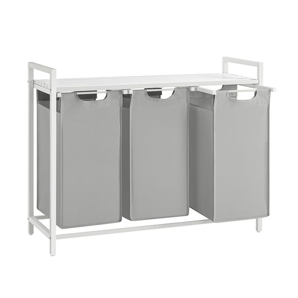 VASAGLE Laundry Hamper Laundry Basket Laundry Sorter with 3 Pull-Out and Removable Bags Shelf Metal Frame 3 x 10 Gallons (38 L) 36.4 x 13 x 28.4 Inches Dove Gray UBLH301W03