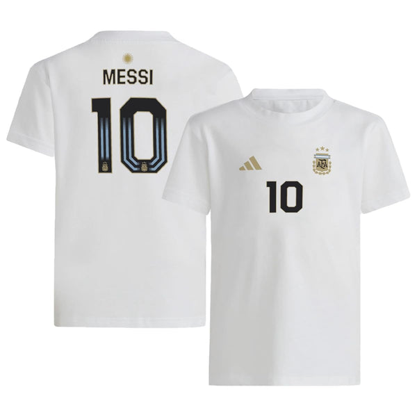 adidas Lionel Messi #10 Argentina National Team Mens Player Name & Number T-Shirt (White Small)