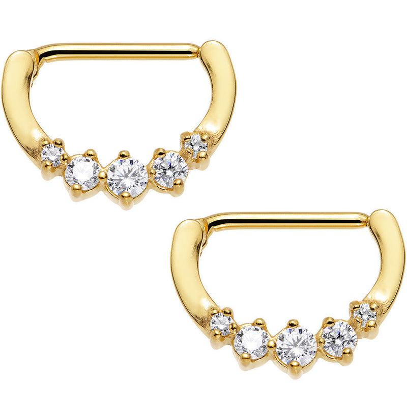 Clear Gold PVD Glam Nipple Clicker Set Created with Crystals