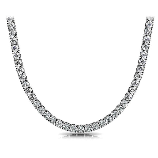 Huge 23 Ct TW Round Cut Natural Diamond Tennis Necklace 14K White Gold 18"
