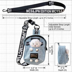 Kawaii Denim Crossbody Sling Bag with Sheep Charm Adjustable Strap