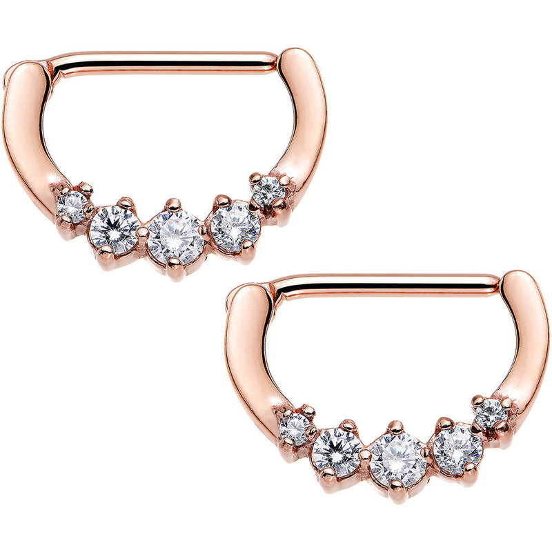 Clear Rose Gold PVD Glam Nipple Clicker Created with Crystals