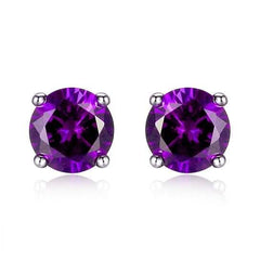 Lab Created Amethyst 6mm Round Cut 925 Sterling Silver Stud Earrings