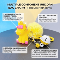 Magical Unicorn Keychain with Fur Ball and Bell for Daily Charm